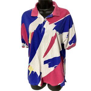 Vintage 80s Cacharel Polo Shirt Size L Multicolor Colorful Collared Short Sleeve